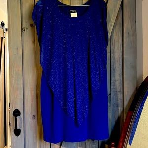 Blue semi formal dress with glitter top